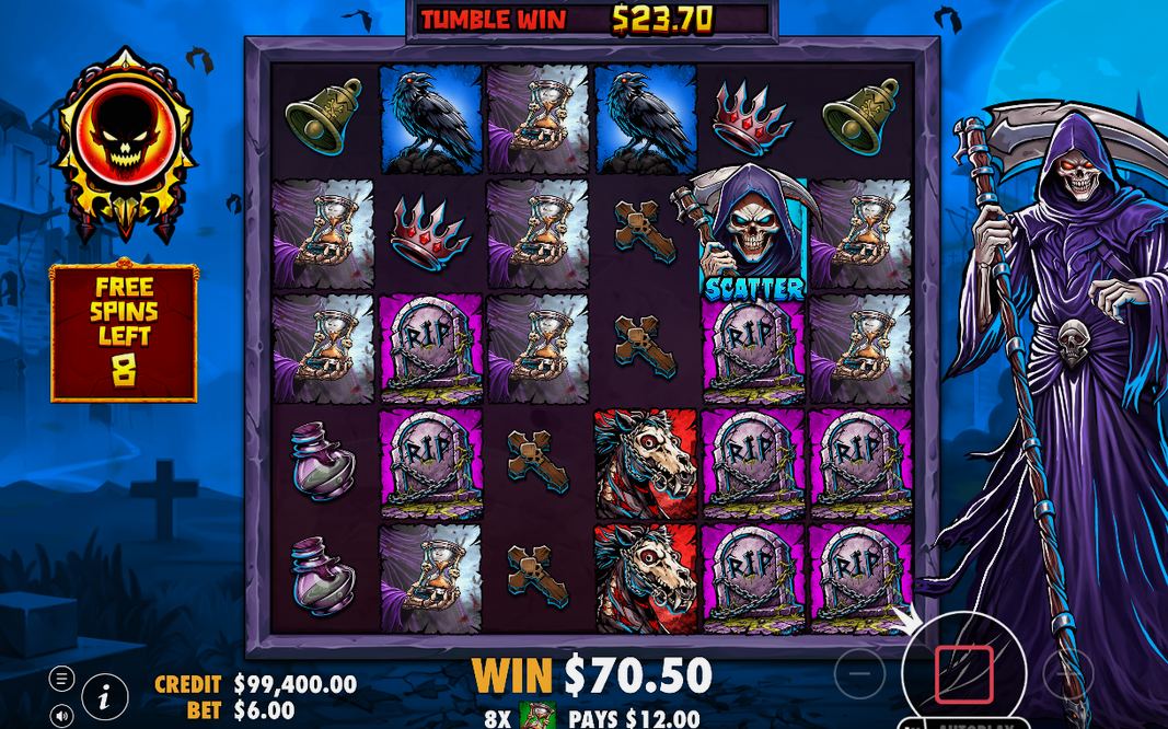 Win screen with scatter symbols counted across the grid