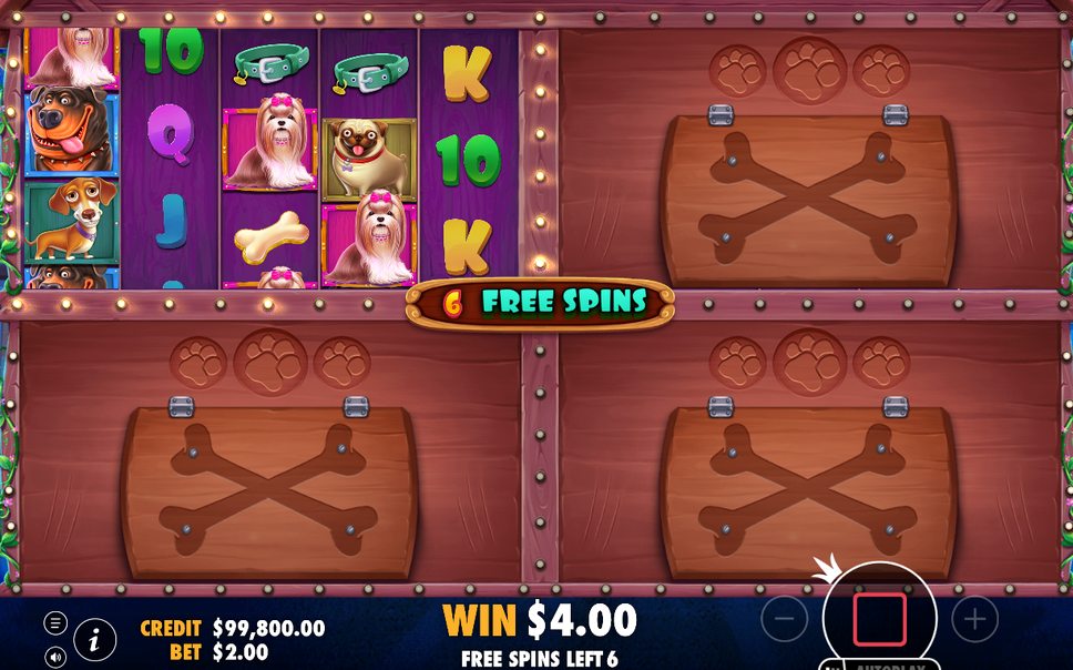 Free Spins screen with locked crates and paw-print progress dots